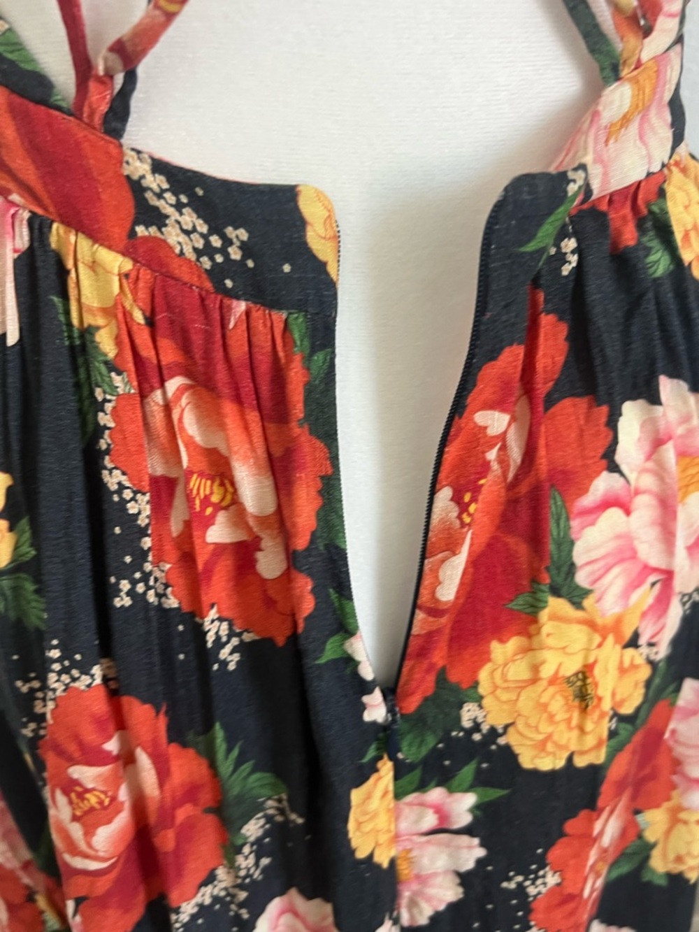 [FARM Rio] Floral Halter Fit & Flare Dress in Black with Red & Yellow Blooms - Picture 7 of 13
